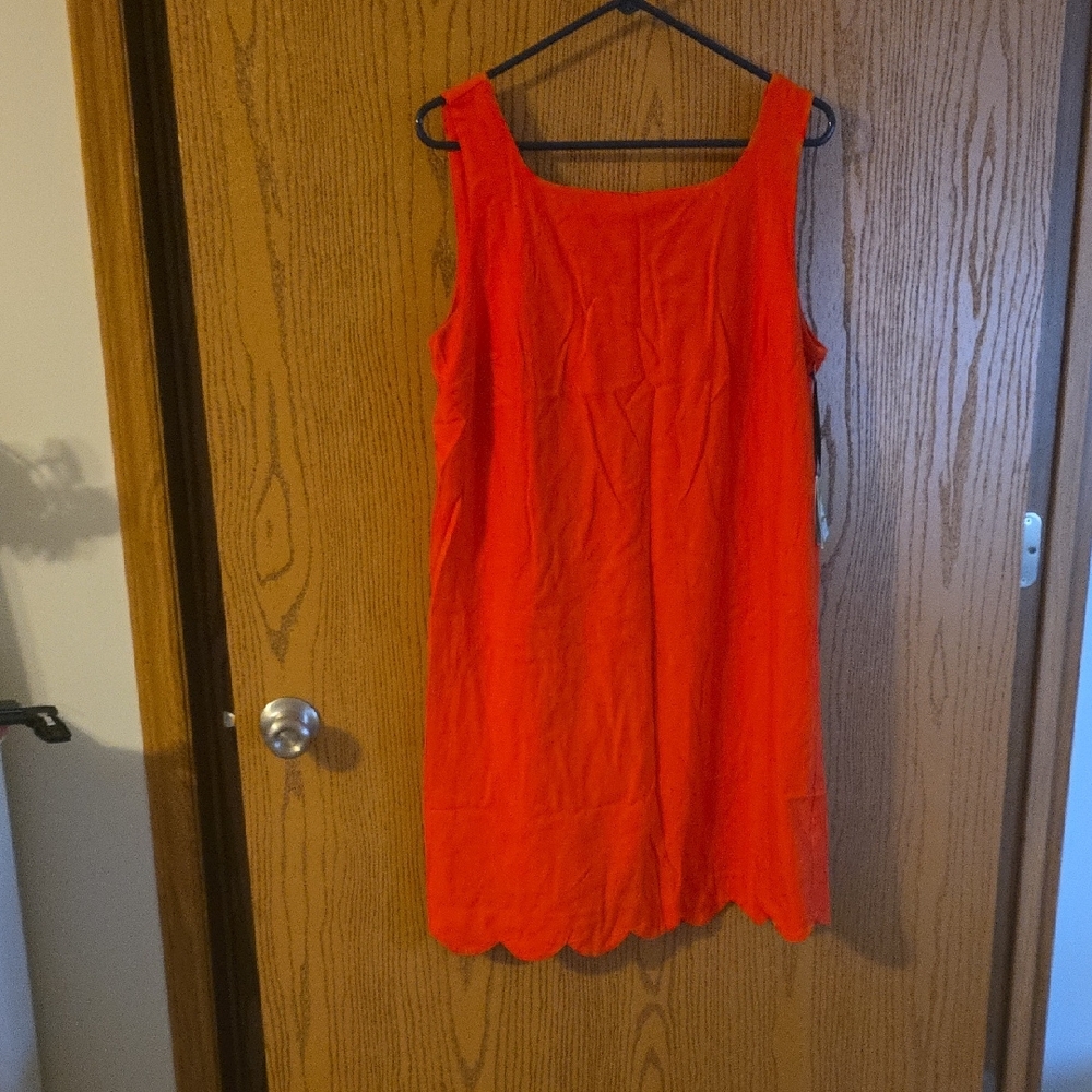 Kate Spade Vibrant Orange Sleeveless Mini Dress With Scalloped Bottom.